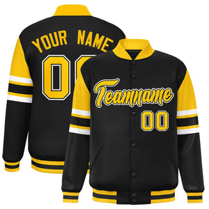 Custom Black Varsity Full-Snap Color Block Letterman Jacket