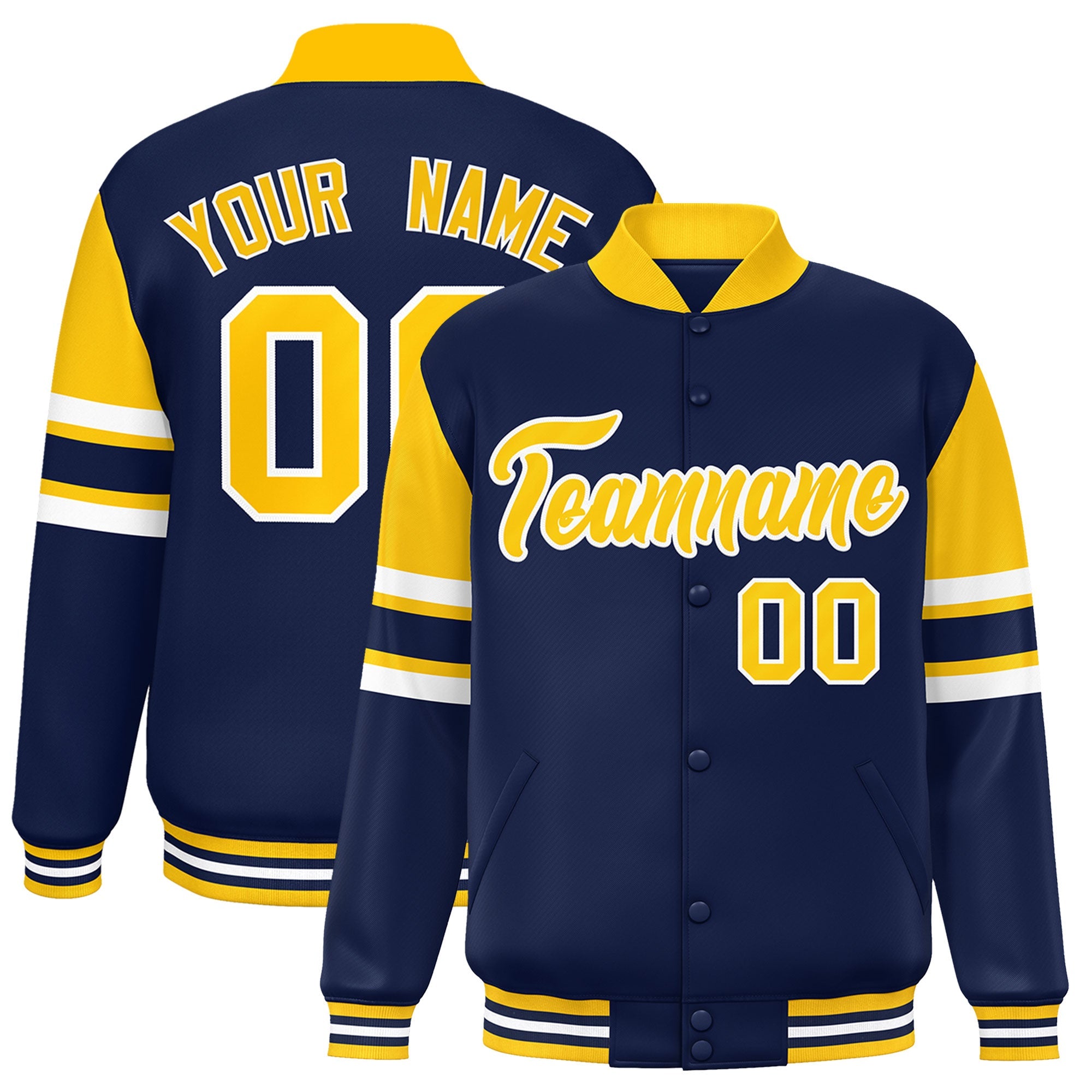 Custom Navy Varsity Full-Snap Color Block Letterman Jacket