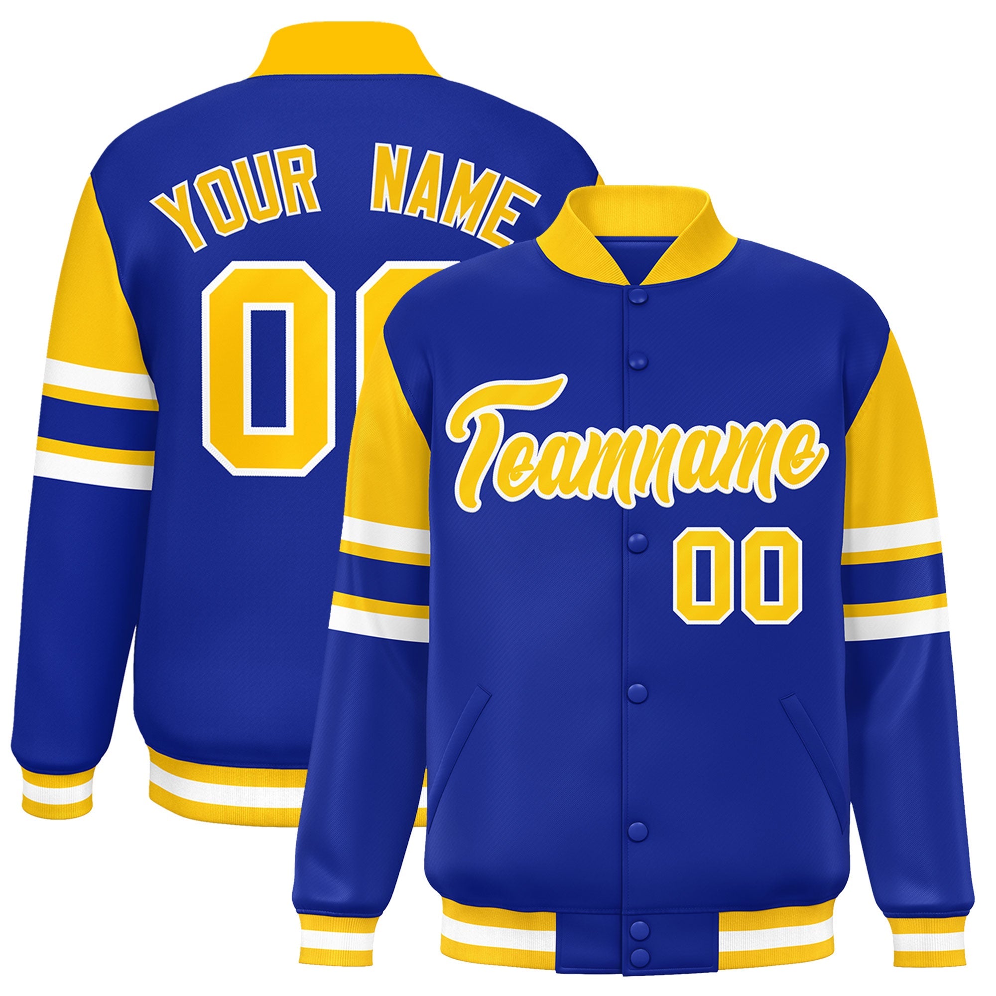 Custom Royal Varsity Full-Snap Color Block Letterman Jacket