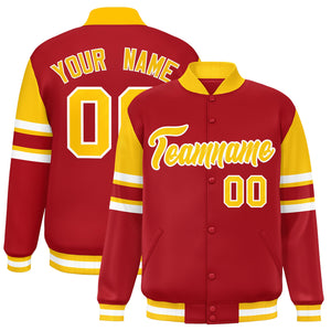 Custom Red Varsity Full-Snap Color Block Letterman Jacket