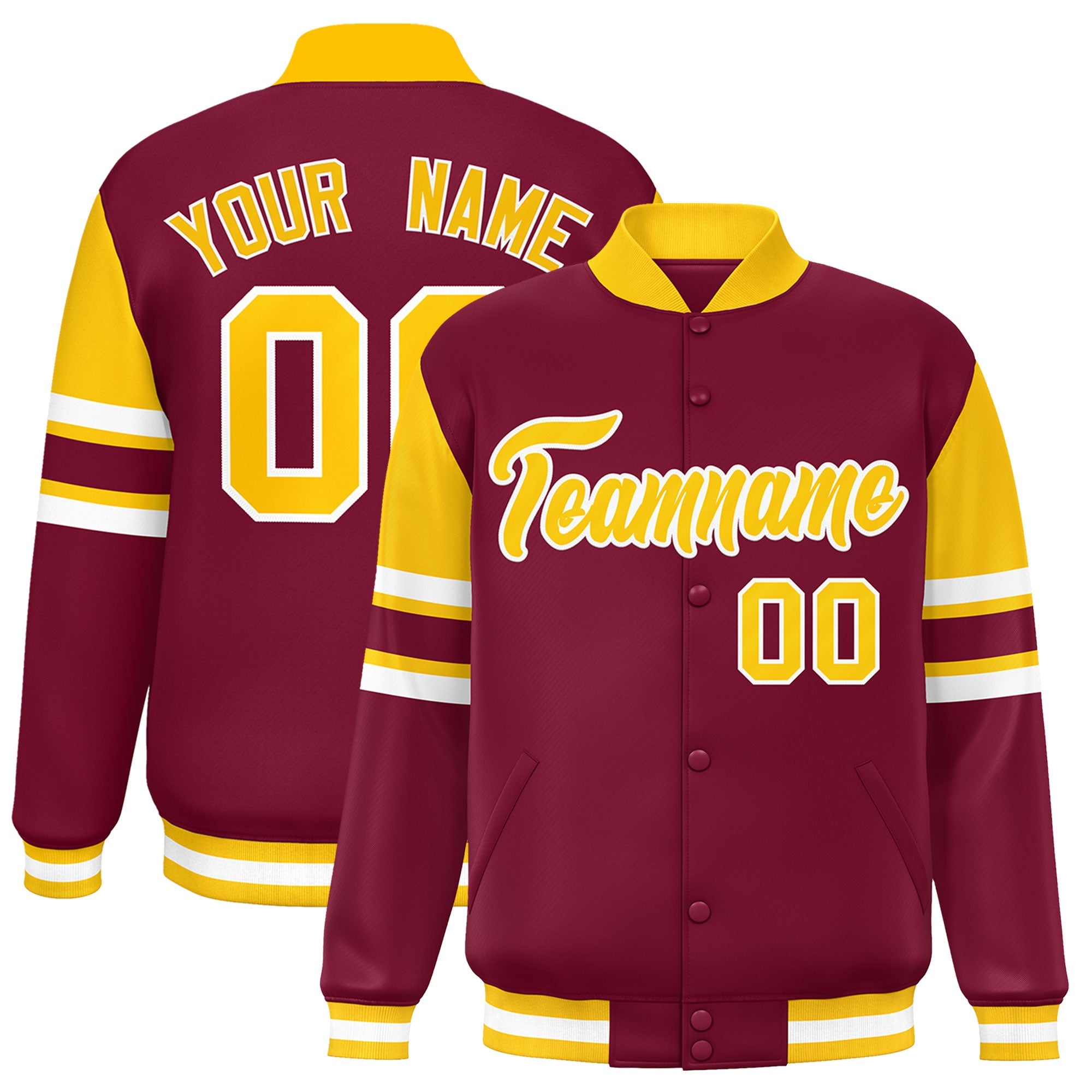 Custom Crimson Varsity Full-Snap Color Block Letterman Jacket