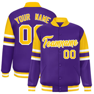 Custom Purple Varsity Full-Snap Color Block Letterman Jacket