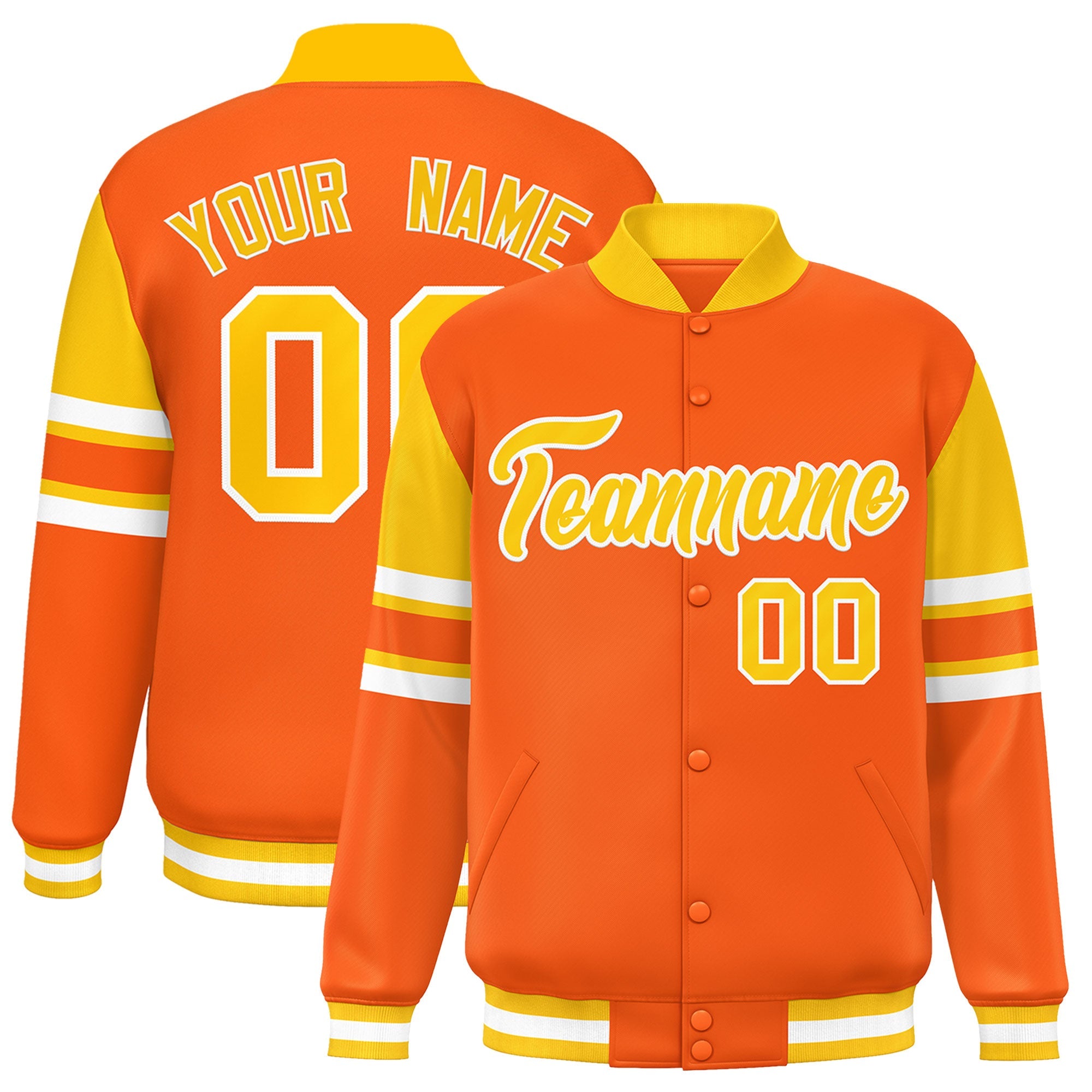 Custom Orange Varsity Full-Snap Color Block Letterman Jacket