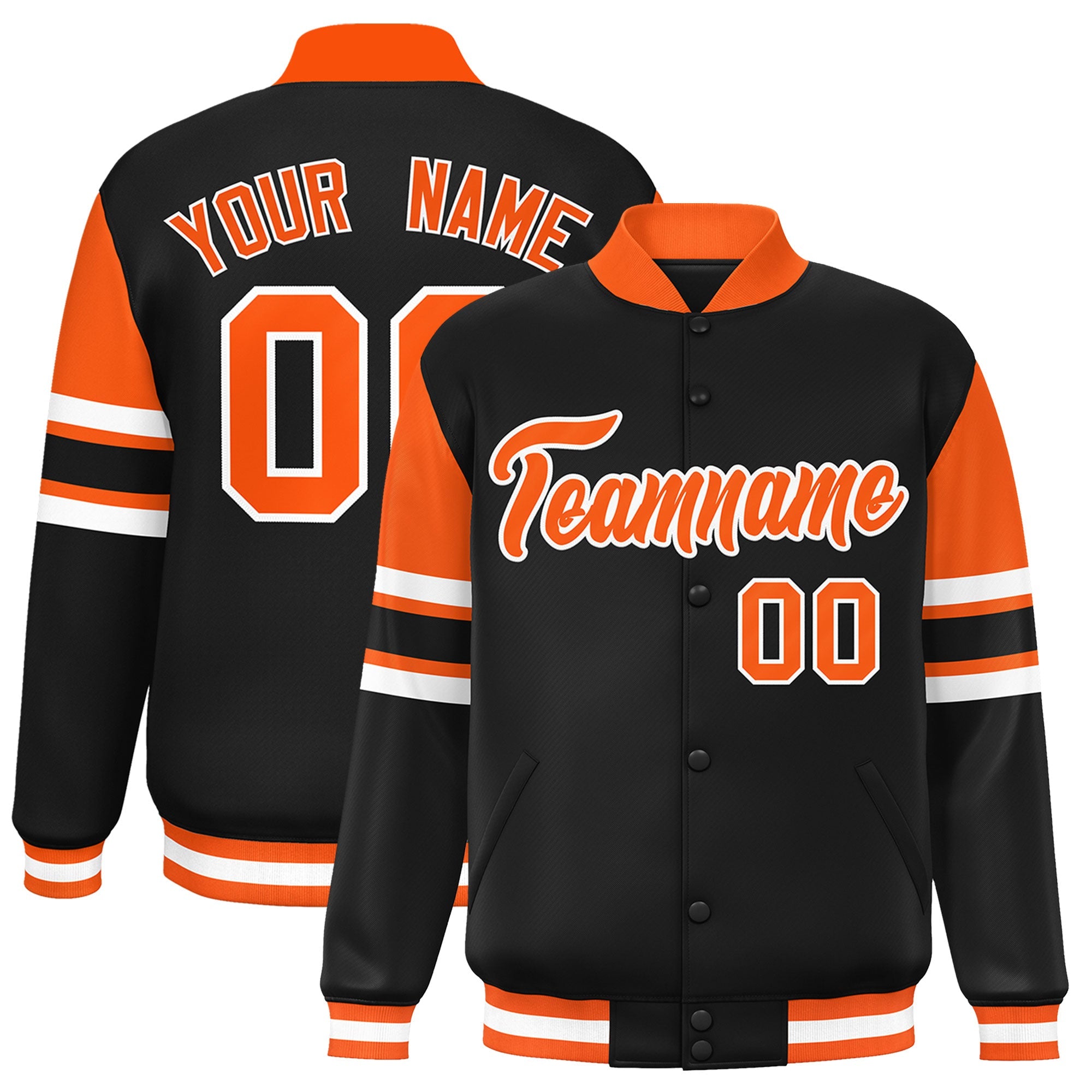 Custom Black Varsity Full-Snap Color Block Letterman Jacket