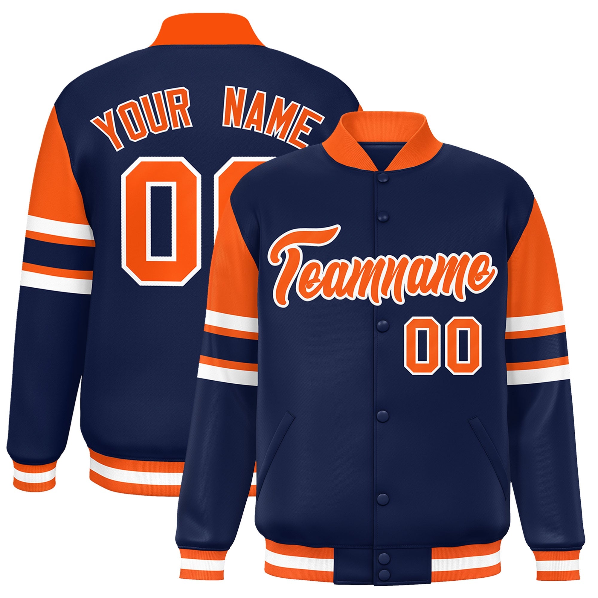 Custom Navy Varsity Full-Snap Color Block Letterman Jacket