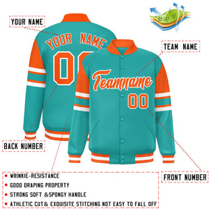 Custom Aqua Varsity Full-Snap Color Block Letterman Jacket