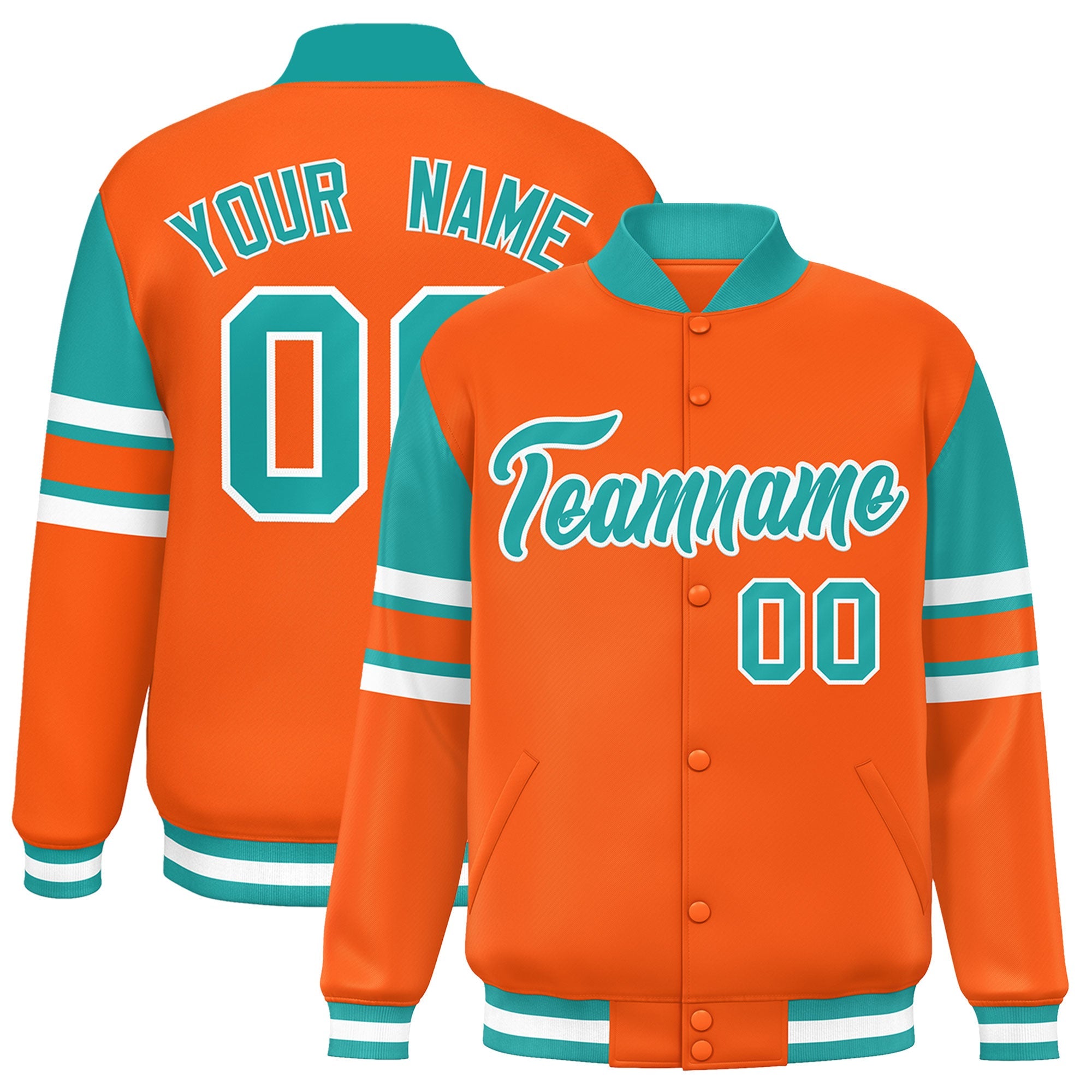 Custom Orange Varsity Full-Snap Color Block Letterman Jacket