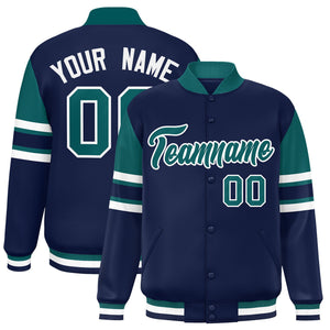 Custom Navy Varsity Full-Snap Color Block Letterman Jacket