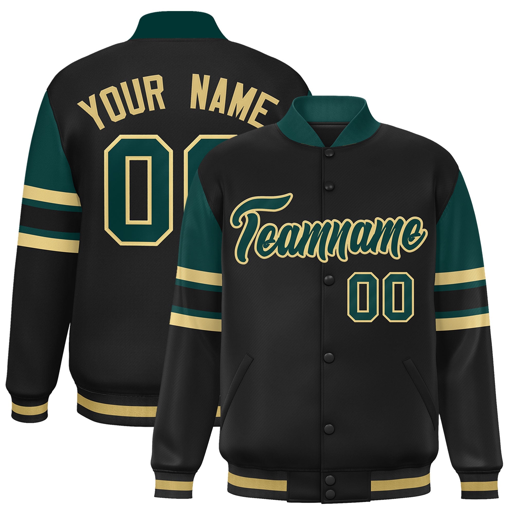 Custom Black Varsity Full-Snap Color Block Letterman Jacket