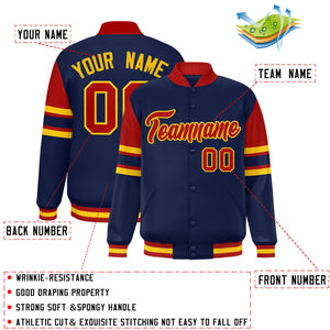 Custom Navy Varsity Full-Snap Color Block Letterman Jacket