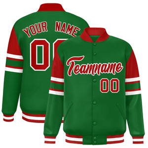 Custom Green Varsity Full-Snap Color Block Letterman Jacket