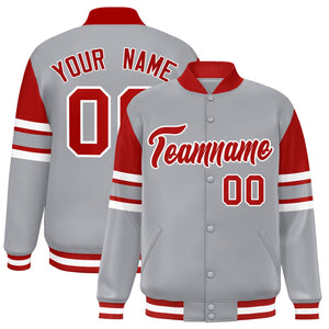 Custom Gray Varsity Full-Snap Color Block Letterman Jacket