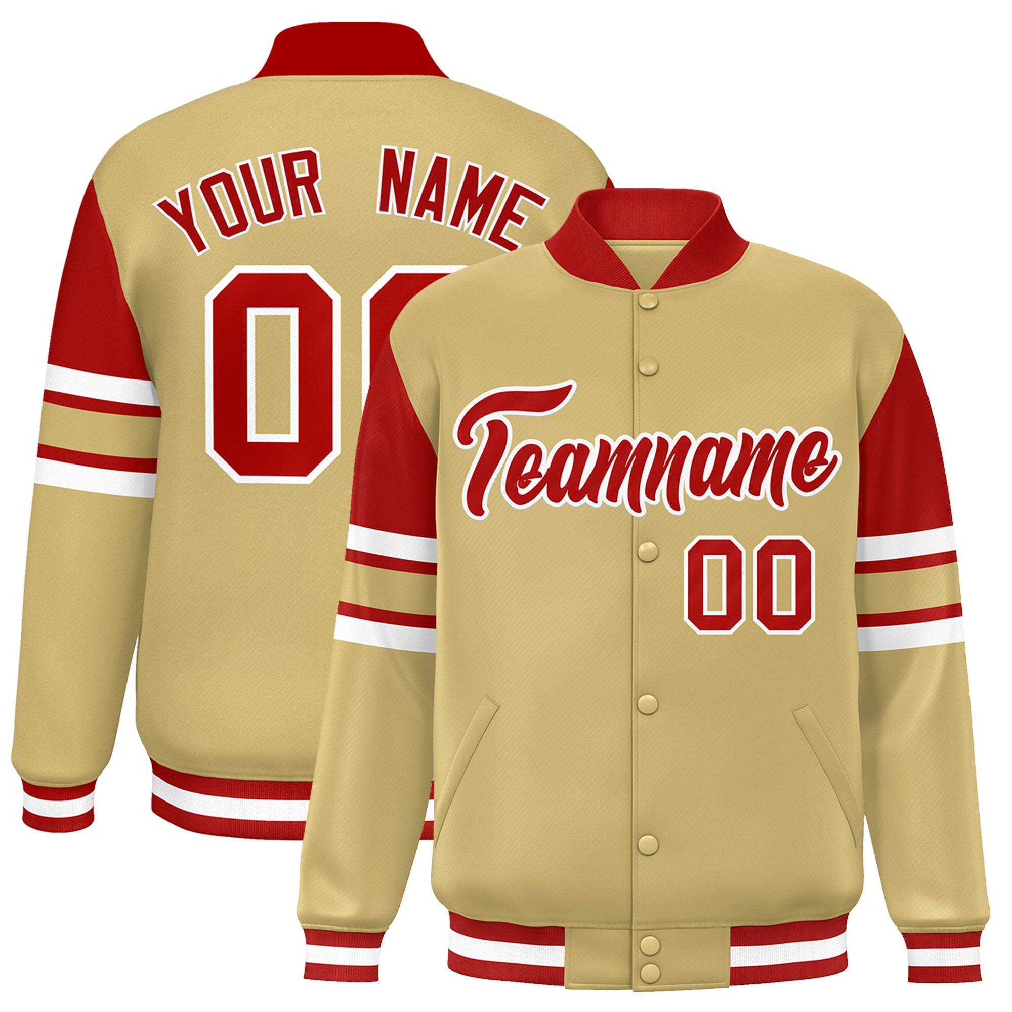 Custom Khaki Varsity Full-Snap Color Block Letterman Jacket