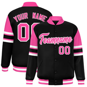 Custom Black Varsity Full-Snap Color Block Letterman Jacket