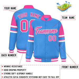 Custom Powder Blue Varsity Full-Snap Color Block Letterman Jacket