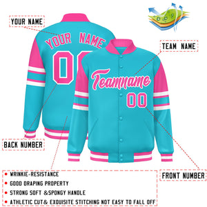 Custom Sky Blue Varsity Full-Snap Color Block Letterman Jacket