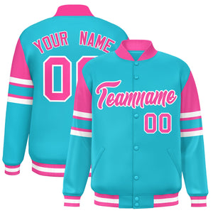 Custom Sky Blue Varsity Full-Snap Color Block Letterman Jacket