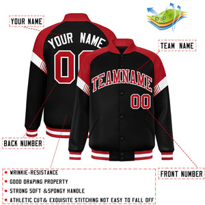 Custom Black Red-White Varsity Full-Snap Color Block Letterman Jacket