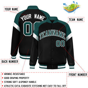 Custom Black Midnight Green-White Varsity Full-Snap Color Block Letterman Jacket