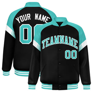 Custom Black Bright Green-White Varsity Full-Snap Color Block Letterman Jacket