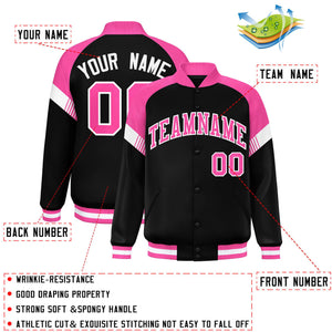 Custom Black Pink-White Varsity Full-Snap Color Block Letterman Jacket