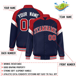 Custom Navy Red-White Varsity Full-Snap Color Block Letterman Jacket