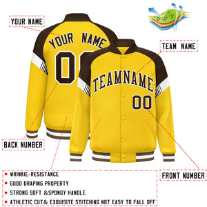 Custom Gold Brown-White Varsity Full-Snap Color Block Letterman Jacket