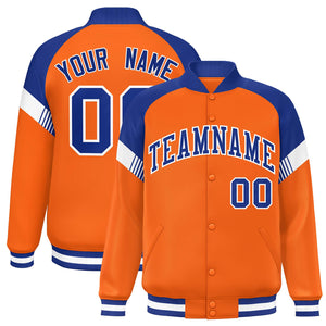 Custom Orange Royal-White Varsity Full-Snap Color Block Letterman Jacket