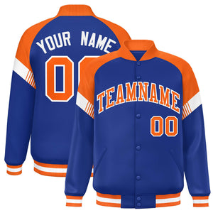 Custom Royal Orange-White Varsity Full-Snap Color Block Letterman Jacket