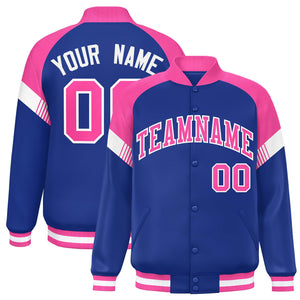 Custom Royal Pink-White Varsity Full-Snap Color Block Letterman Jacket