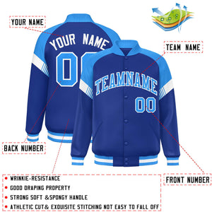 Custom Royal Powder Blue-White Varsity Full-Snap Color Block Letterman Jacket