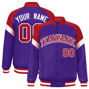 Custom Purple Red-White Varsity Full-Snap Color Block Letterman Jacket