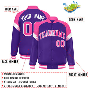 Custom Purple Pink-White Varsity Full-Snap Color Block Letterman Jacket