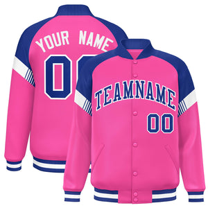 Custom Pink Royal-White Varsity Full-Snap Color Block Letterman Jacket