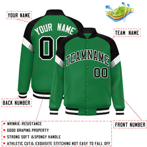 Custom Kelly Green Black-White Varsity Full-Snap Color Block Letterman Jacket