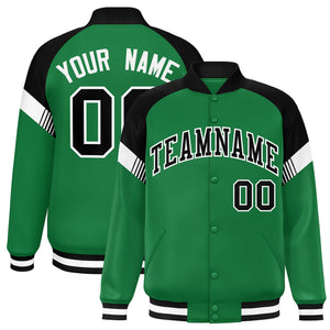 Custom Kelly Green Black-White Varsity Full-Snap Color Block Letterman Jacket