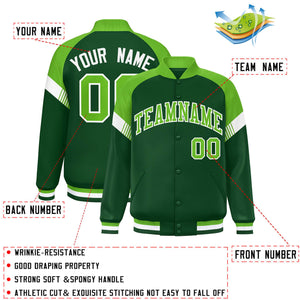 Custom Green Neon Green-White Varsity Full-Snap Color Block Letterman Jacket