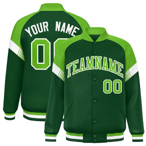 Custom Green Neon Green-White Varsity Full-Snap Color Block Letterman Jacket