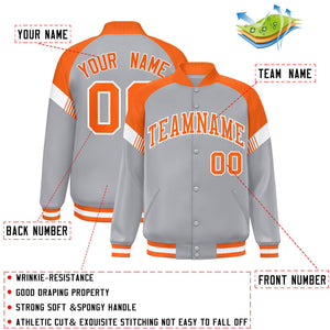 Custom Gray Orange-White Varsity Full-Snap Color Block Letterman Jacket