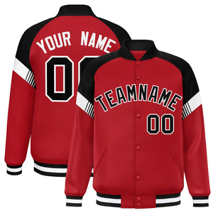 Custom Red Black-White Varsity Full-Snap Color Block Letterman Jacket