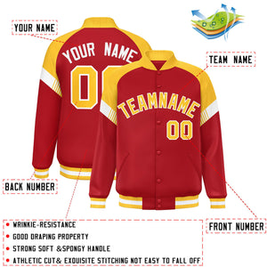 Custom Red Gold-White Varsity Full-Snap Color Block Letterman Jacket