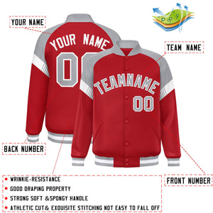 Custom Red Gray-White Varsity Full-Snap Color Block Letterman Jacket