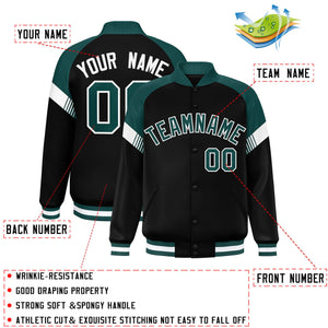 Custom Black Midnight Green-White Varsity Full-Snap Color Block Letterman Jacket