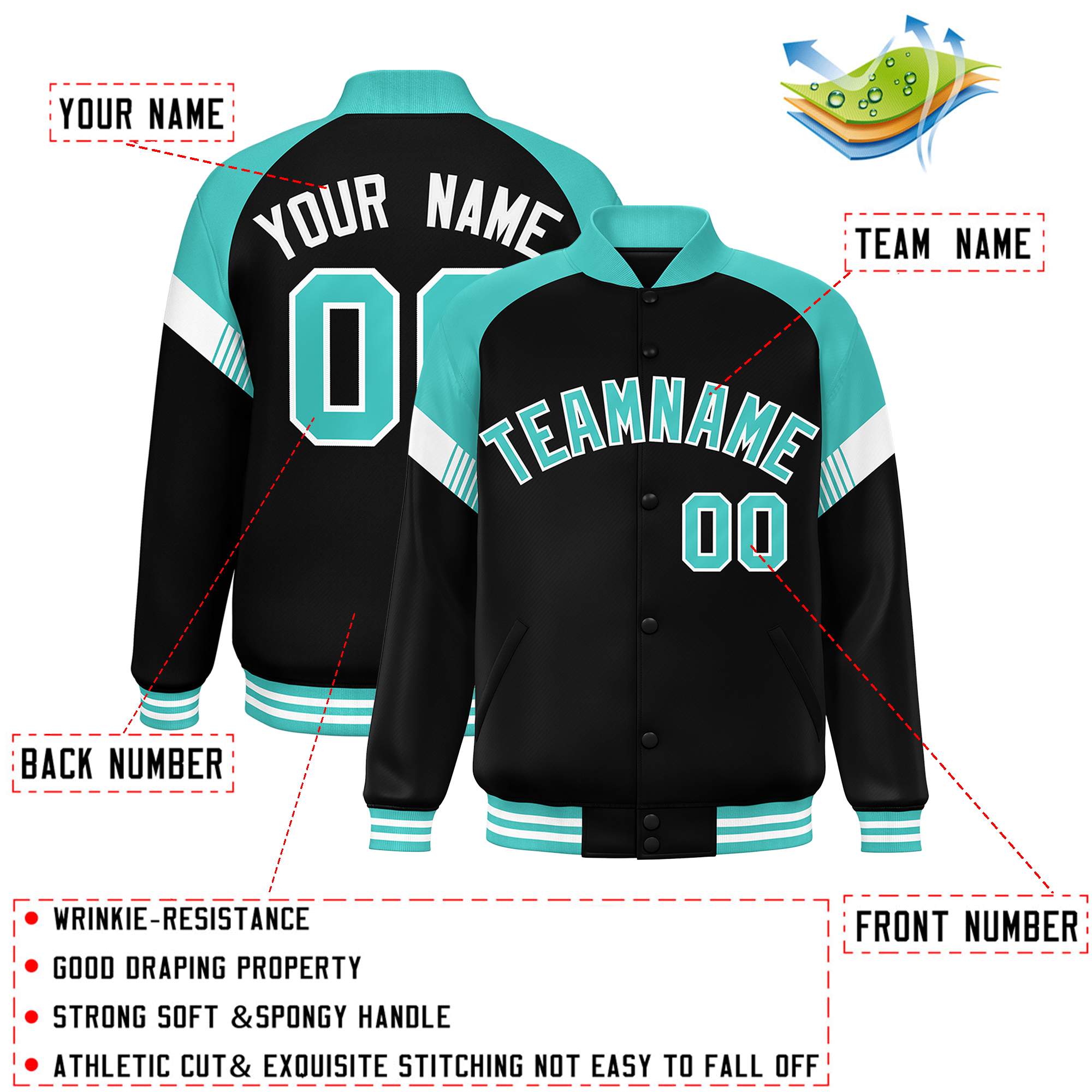 Custom Black Bright Green-White Varsity Full-Snap Color Block Letterman Jacket