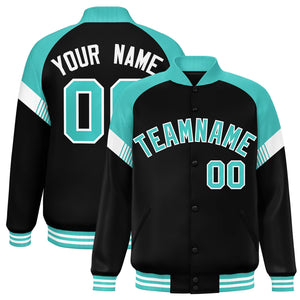 Custom Black Bright Green-White Varsity Full-Snap Color Block Letterman Jacket