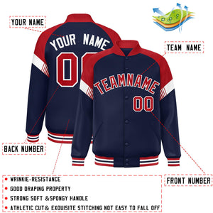 Custom Navy Red-White Varsity Full-Snap Color Block Letterman Jacket