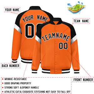 Custom Orange Black-White Varsity Full-Snap Color Block Letterman Jacket