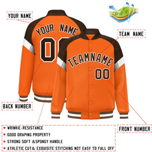 Custom Orange Brown-White Varsity Full-Snap Color Block Letterman Jacket