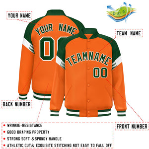 Custom Orange Green-White Varsity Full-Snap Color Block Letterman Jacket