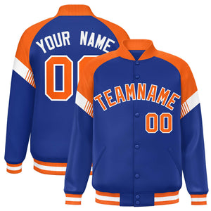 Custom Royal Orange-White Varsity Full-Snap Color Block Letterman Jacket